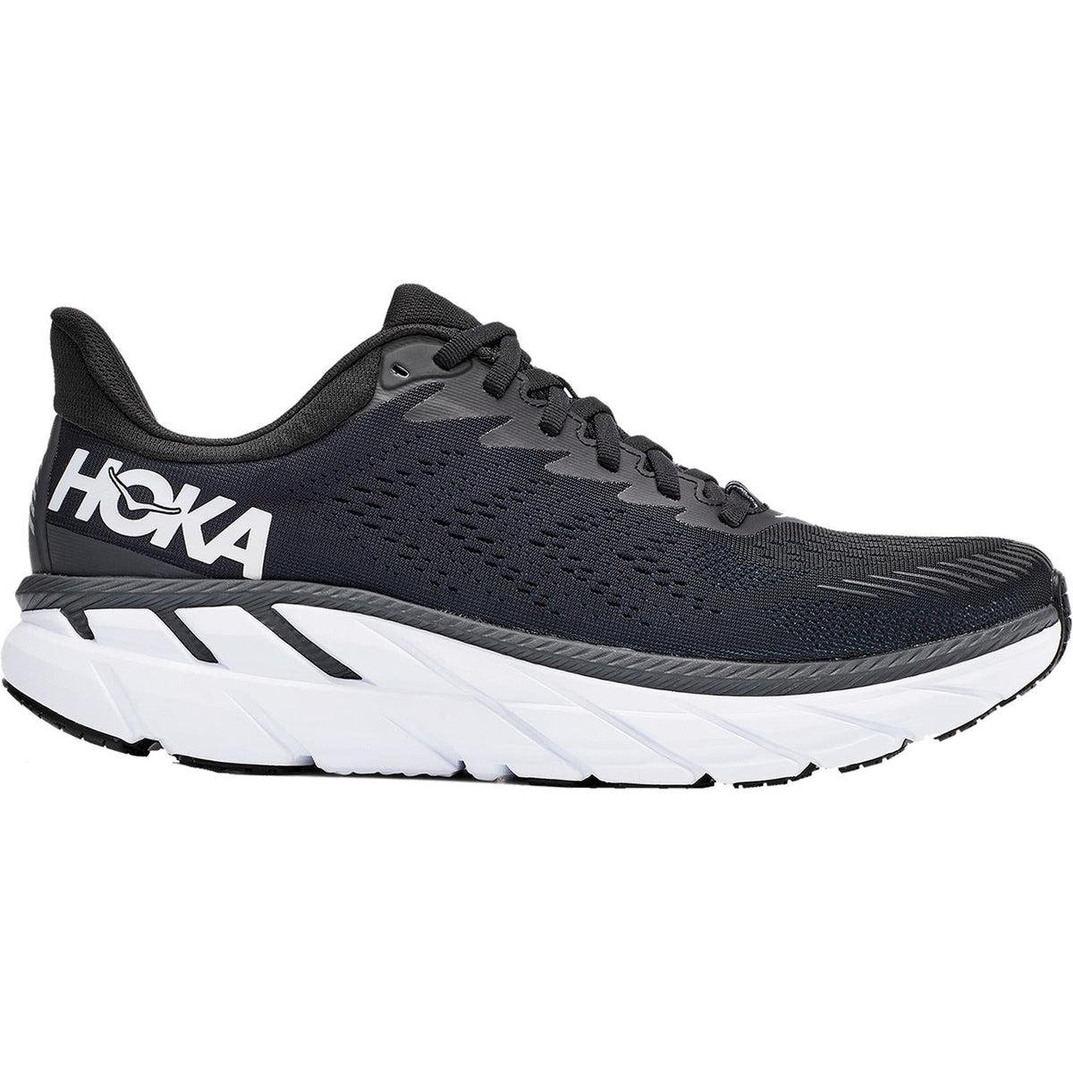 HOKA Clifton 7 Men's Running Shoes Black/White Mesh