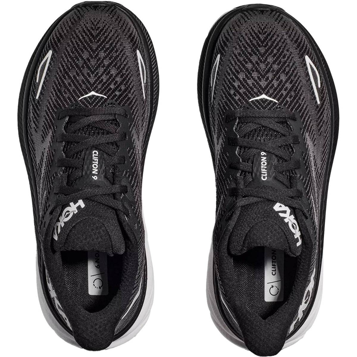 HOKA Clifton 9 Women's Road Running Shoes Black/White Mesh