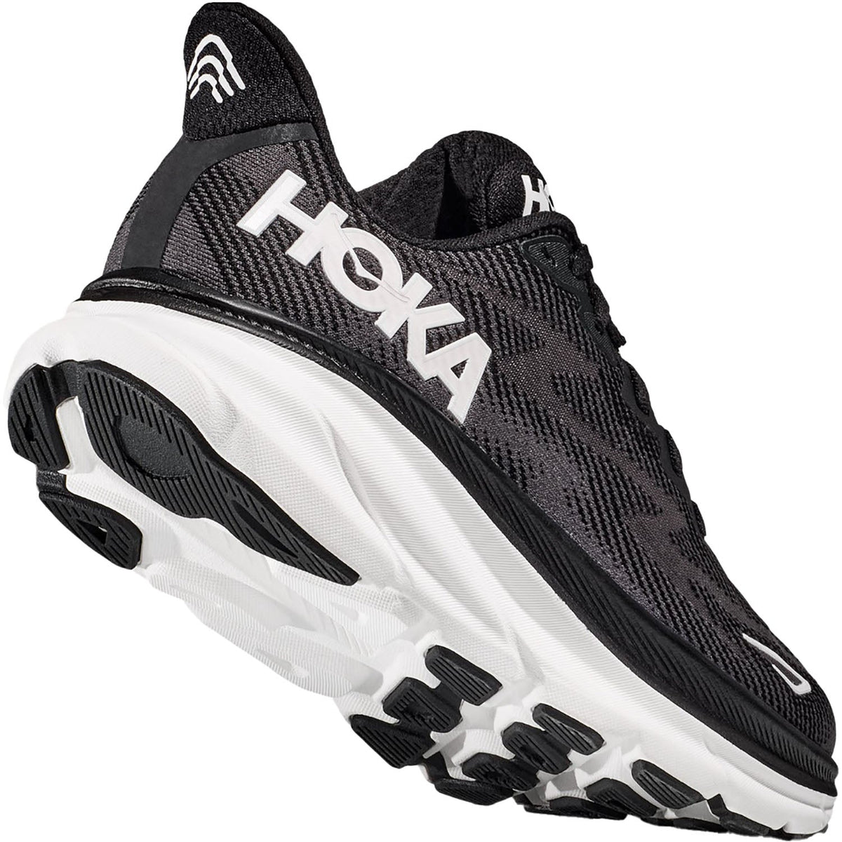 HOKA Clifton 9 Women's Road Running Shoes Black/White Mesh