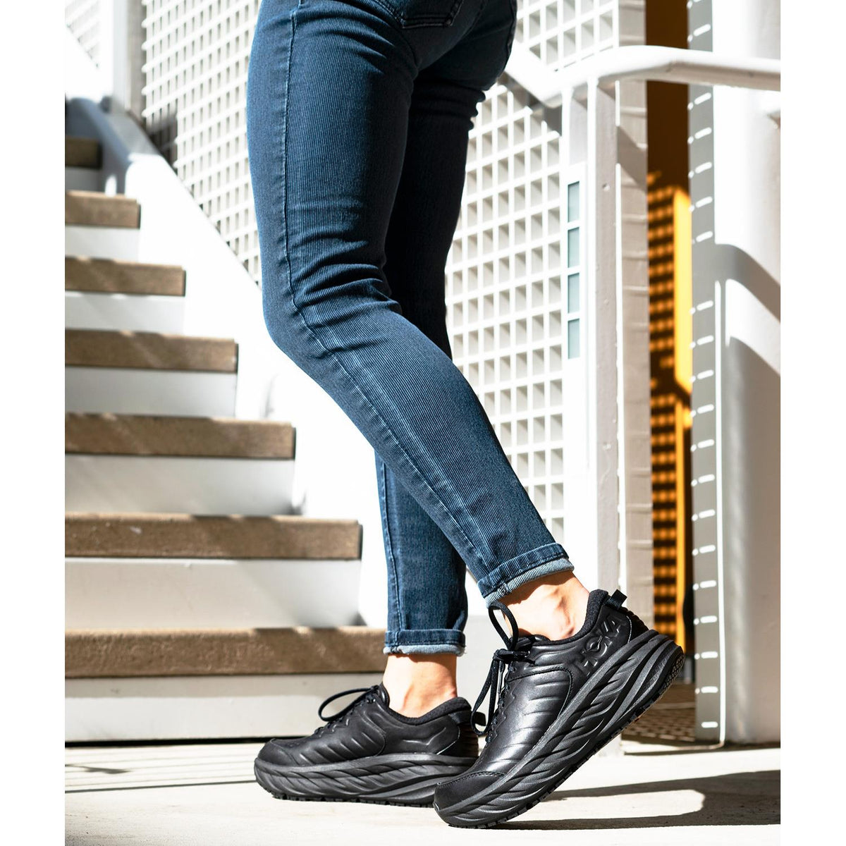 HOKA Bondi SR Women's Walking Shoes Black Leather
