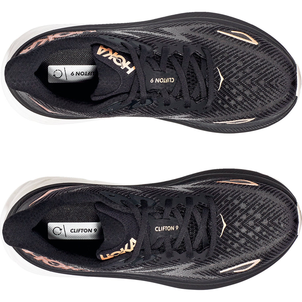 HOKA Clifton 9 Women's Running Shoes Black/Rose Gold Mesh