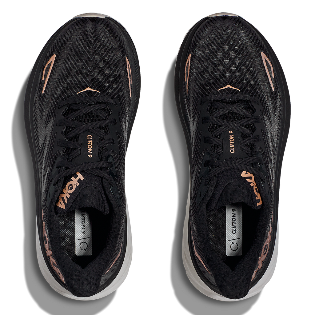 HOKA Clifton 9 - Black - Rose Gold Women's Running Shoes